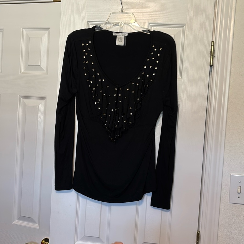 Alberto makali top with embellishment on ruffles in front